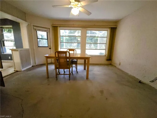 Dining room featuring a ceiling fan