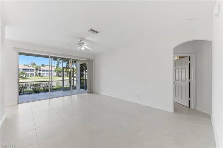 Great room with all new porcelain tile throughout