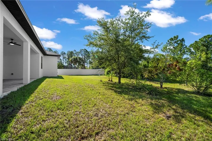 View of yard with a patio and ceiling fan