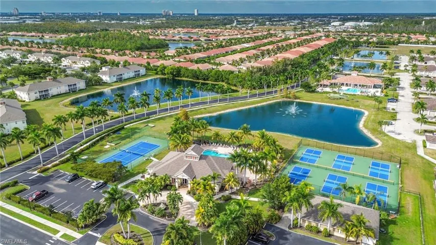 Aerial view of a nearby body of water