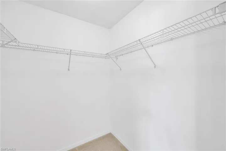 Walk in closet featuring light colored carpet