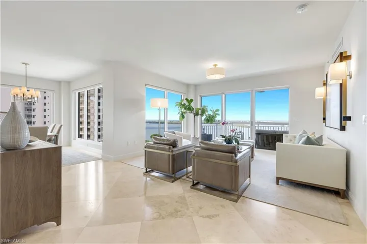 Floor to ceiling windows fill the space with natural light.