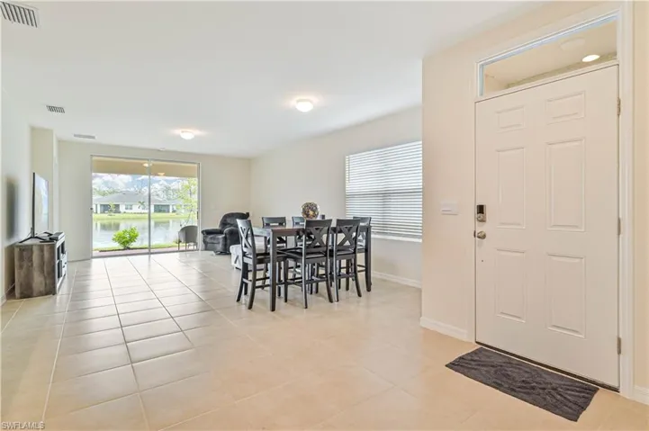 View of tiled dining room