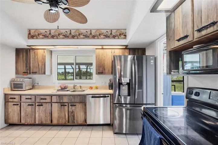 Kitchen with view of lake