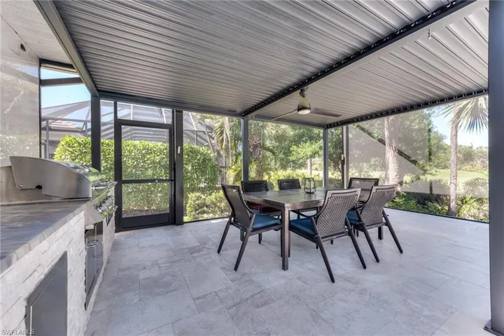 Pergola roof slats can rotate to open for beautiful evening skies