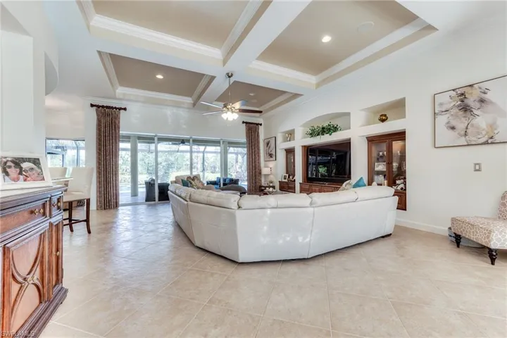 Tile throughout the great room and kitchen