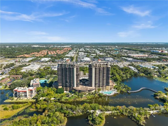 View of urban area with a large body of water