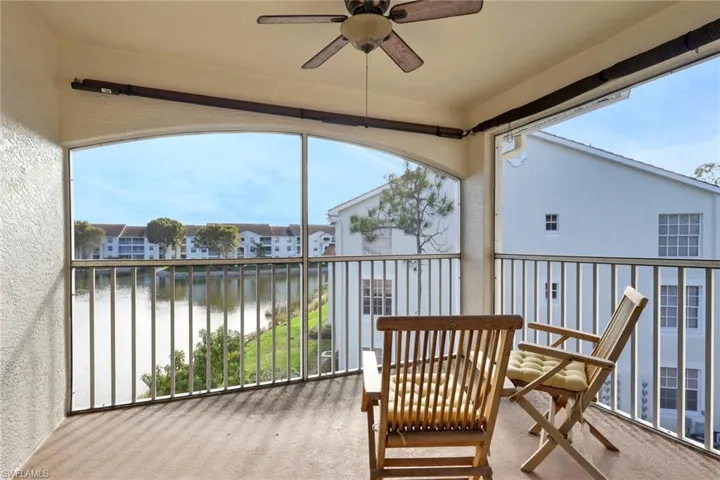 Screened lanai with lake view