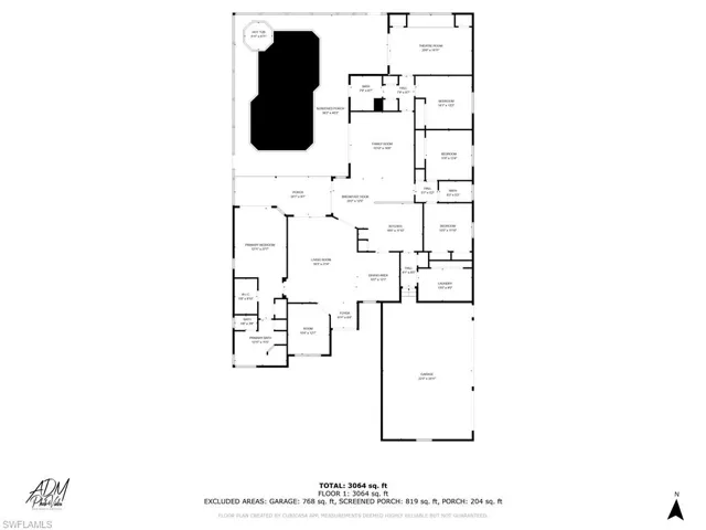 Floor plan - 5 bedrooms + Den, 3 baths, 3 car Garage and pool with Spa
