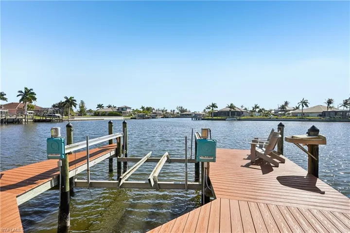 Dock area with a water view and a residential view