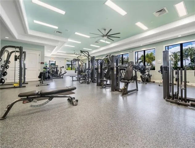 Gym featuring ceiling fan