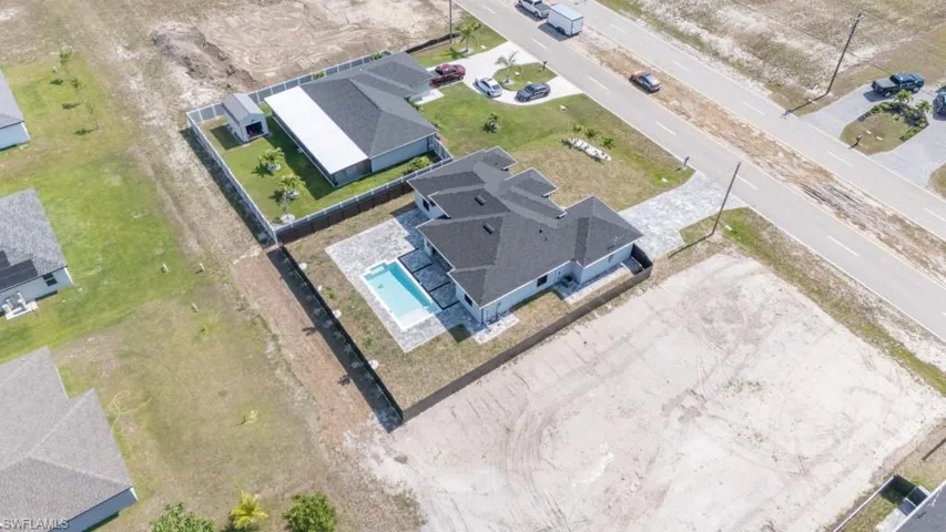 Aerial view of a pool