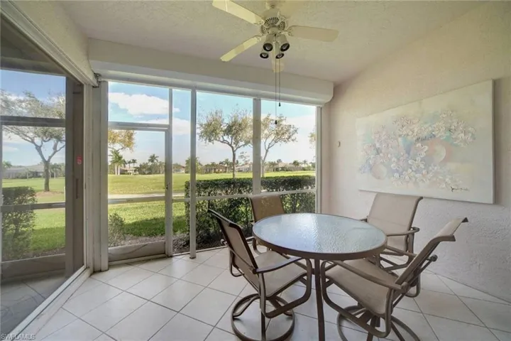 East facing lanai with view of #1 Green and lake with lighted water feature