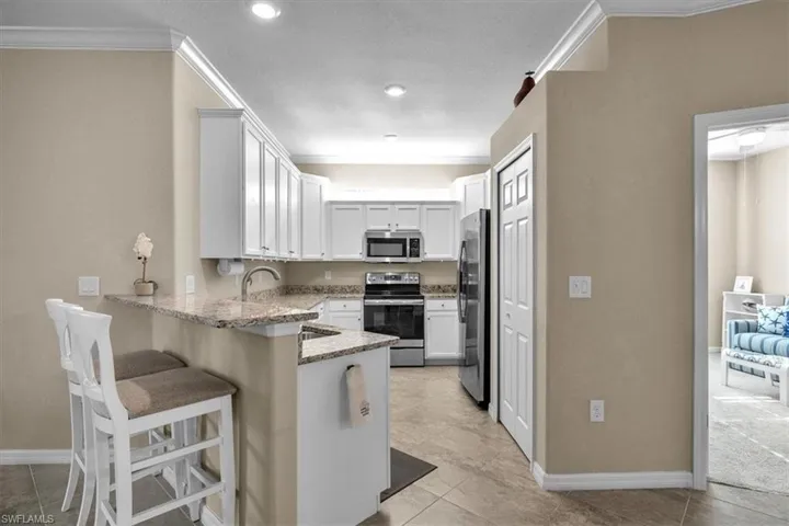 View into kitchen from dining area