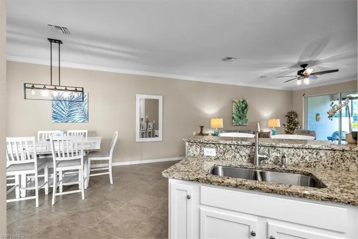 View from the kitchen into the dining area