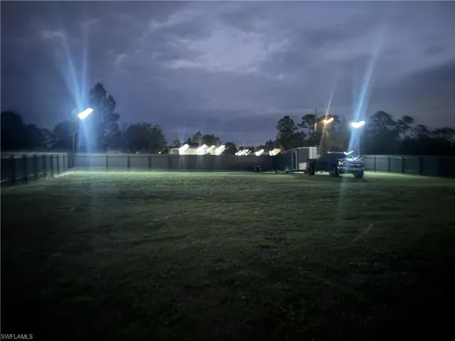 View of yard at night