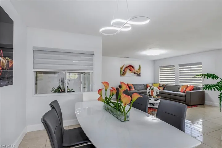 View of tiled dining room