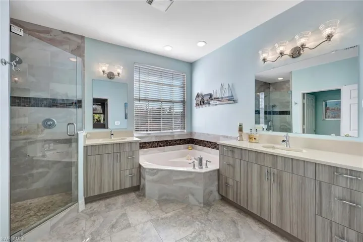 Primary Bath with dual Sinks, tub and shower