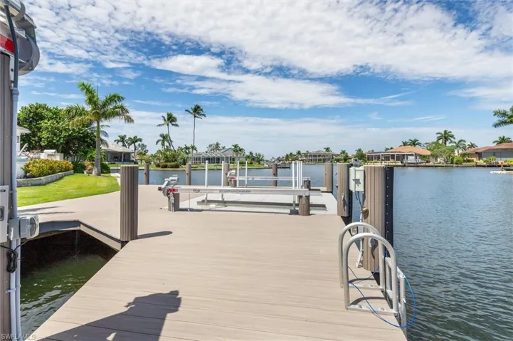 Dock area featuring a water view