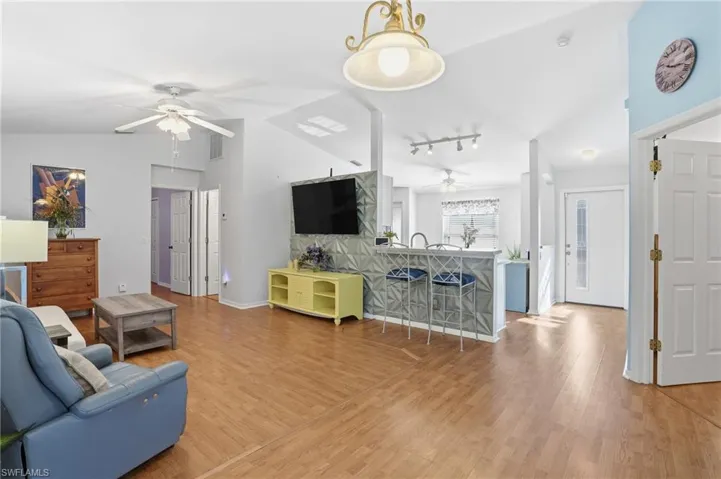 Open living, kitchen & dining area