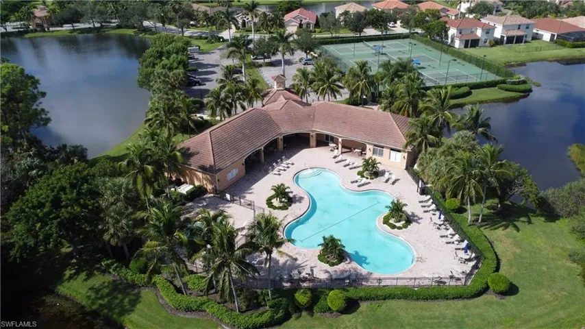 Aerial overview of pool and other recreational facilities,