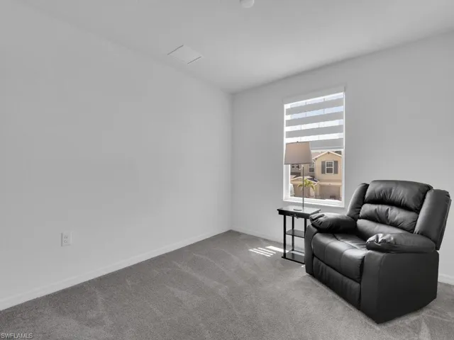 Living area with baseboards and carpet flooring