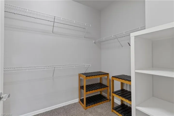 Spacious closet with light carpet