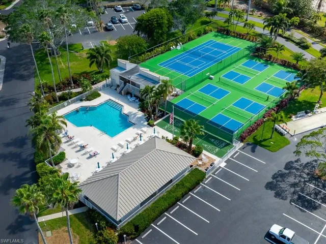 Drone / aerial view of a pool