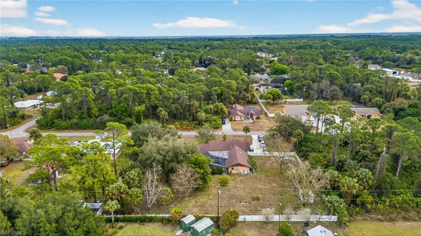Aerial view of residential area with a forest
