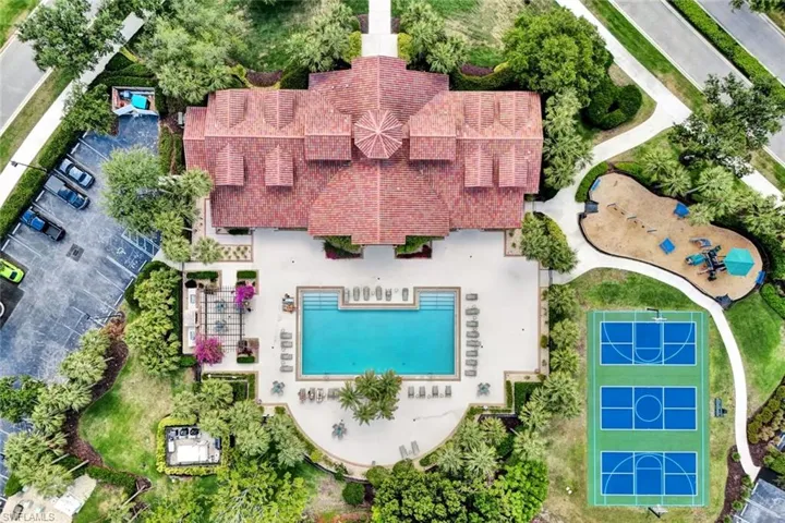 Bird's eye view of a pool area