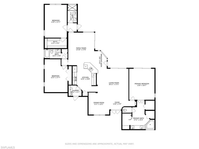 Split bedrooms clustered around pool. Over sized attached two car garage not shown.