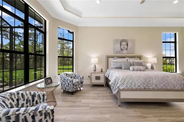 Bedroom with a raised ceiling