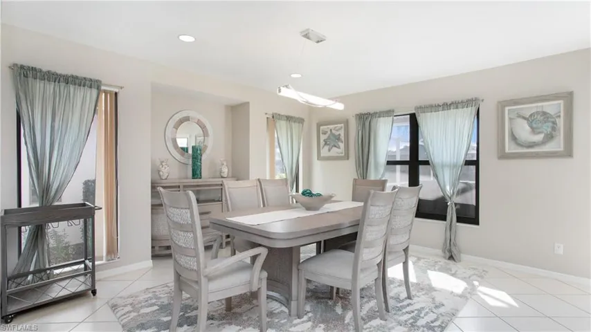 View of tiled dining space