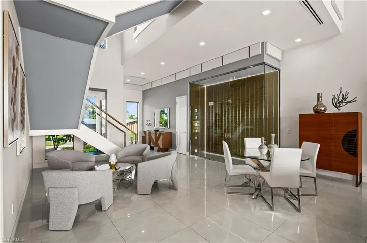 living area and glass wine room