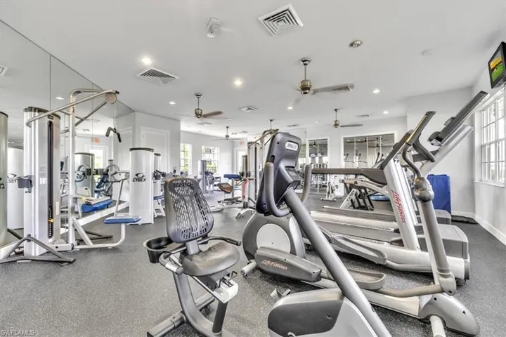 Exercise room with recessed lighting in Pebblebrook