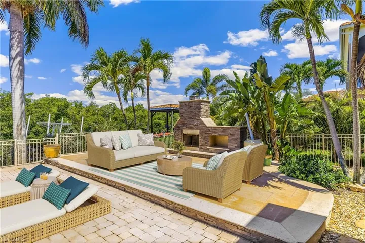Virtually Staged Pool Deck w/ Outdoor Fireplace