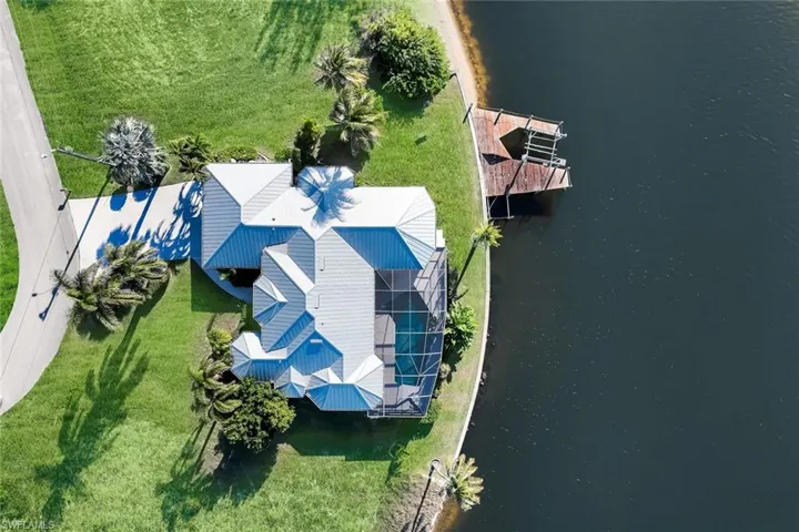 Bird's eye view of a nearby body of water