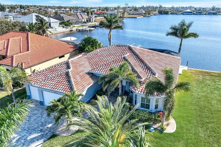 Aerial view of residential area featuring gulf access Lavedo Lake
