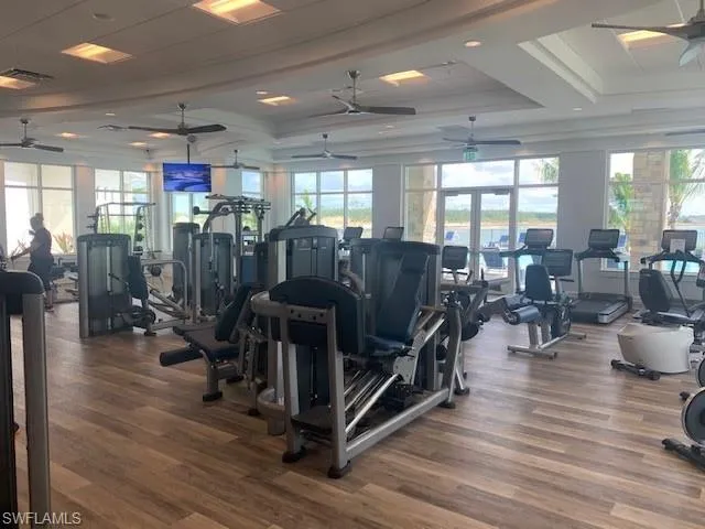 Gym featuring hardwood / wood-style floors and plenty of natural light