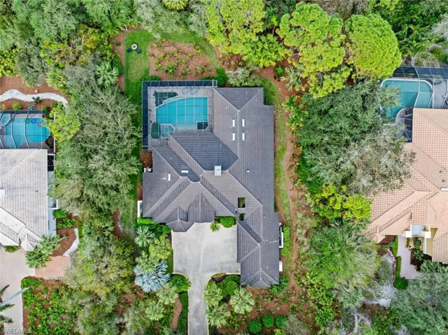 Drone / aerial view of a pool area