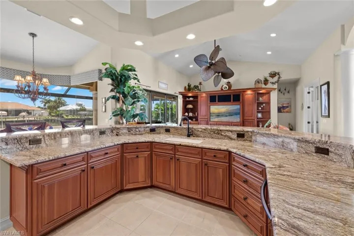 Kitchen island looking out to great room