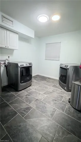 Laundry room with cabinet space and independent washer and dryer