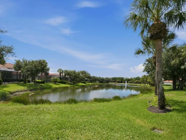 Expansive lake with a water feature