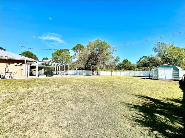 View of yard with a patio and a shed