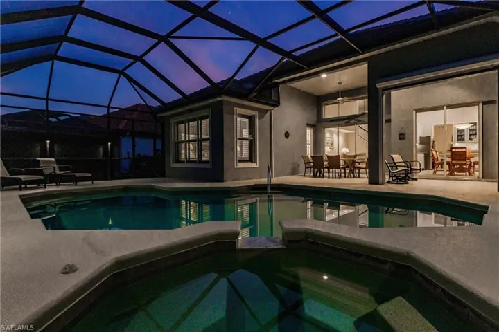 Pool area at dusk