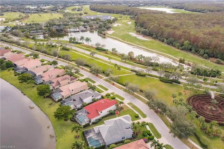 Aerial view showing landscaped park area & close proximity to clubhouse