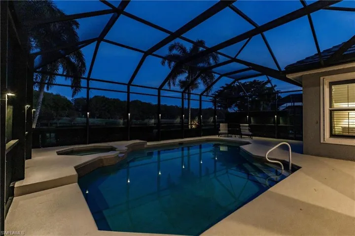 Pool and Lanai at dusk