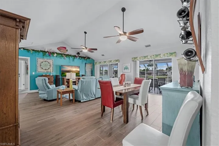 Vaulted ceiling with dual ceiling fans