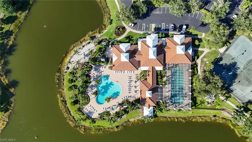 Aerial view of community clubhouse amenities