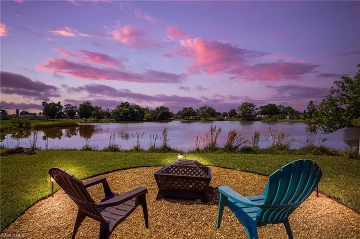 Lakeside fire pit in backyard